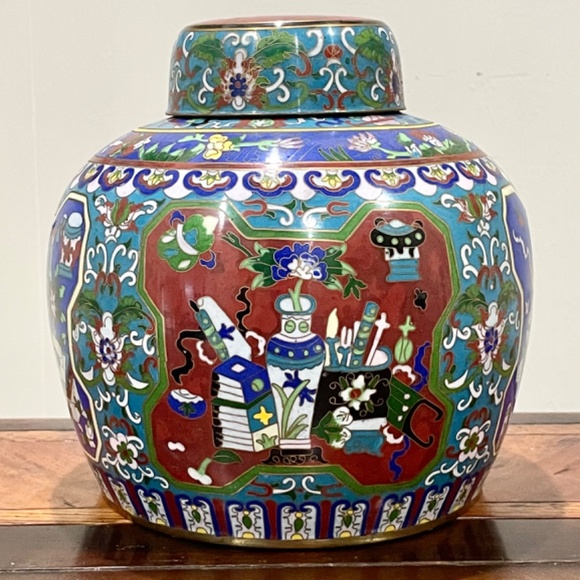 Antique Chinese Cloisonné Enamel Ginger Jar - Picture 4 of 14